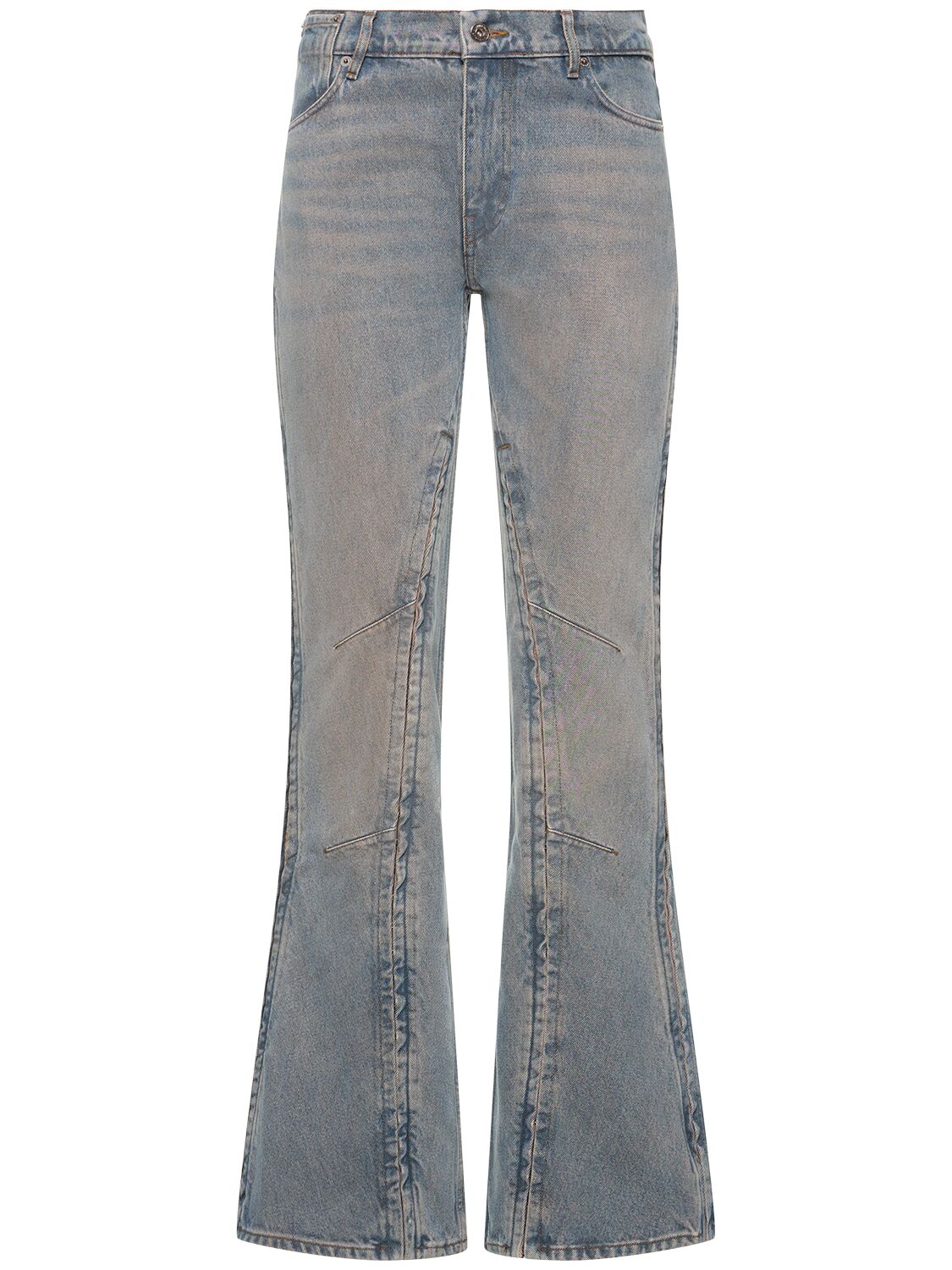 Image of Denim Low Rise Flared Jeans W/ Slits