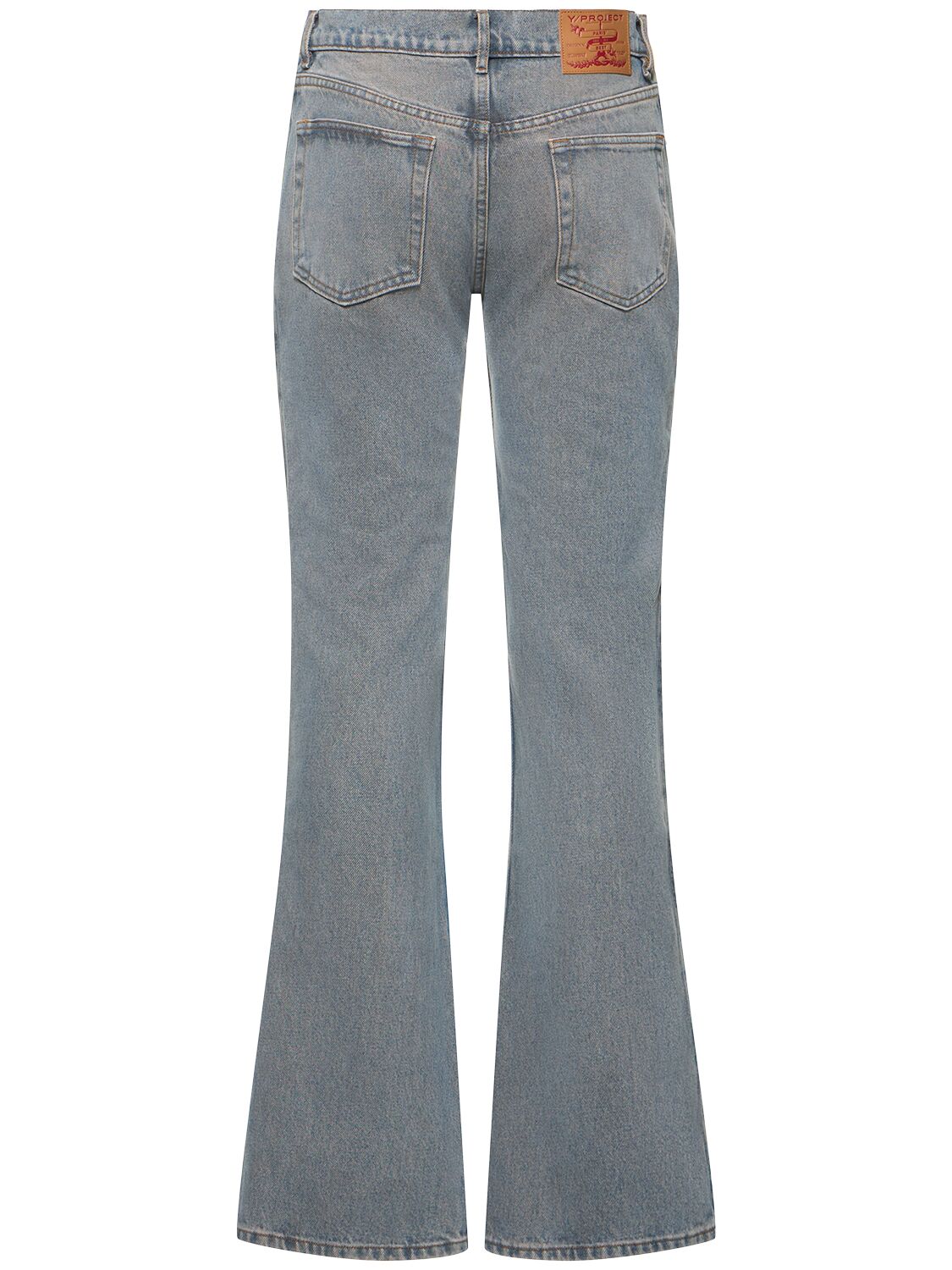 Shop Y/project Denim Low Rise Flared Jeans W/ Slits In Washed Blue