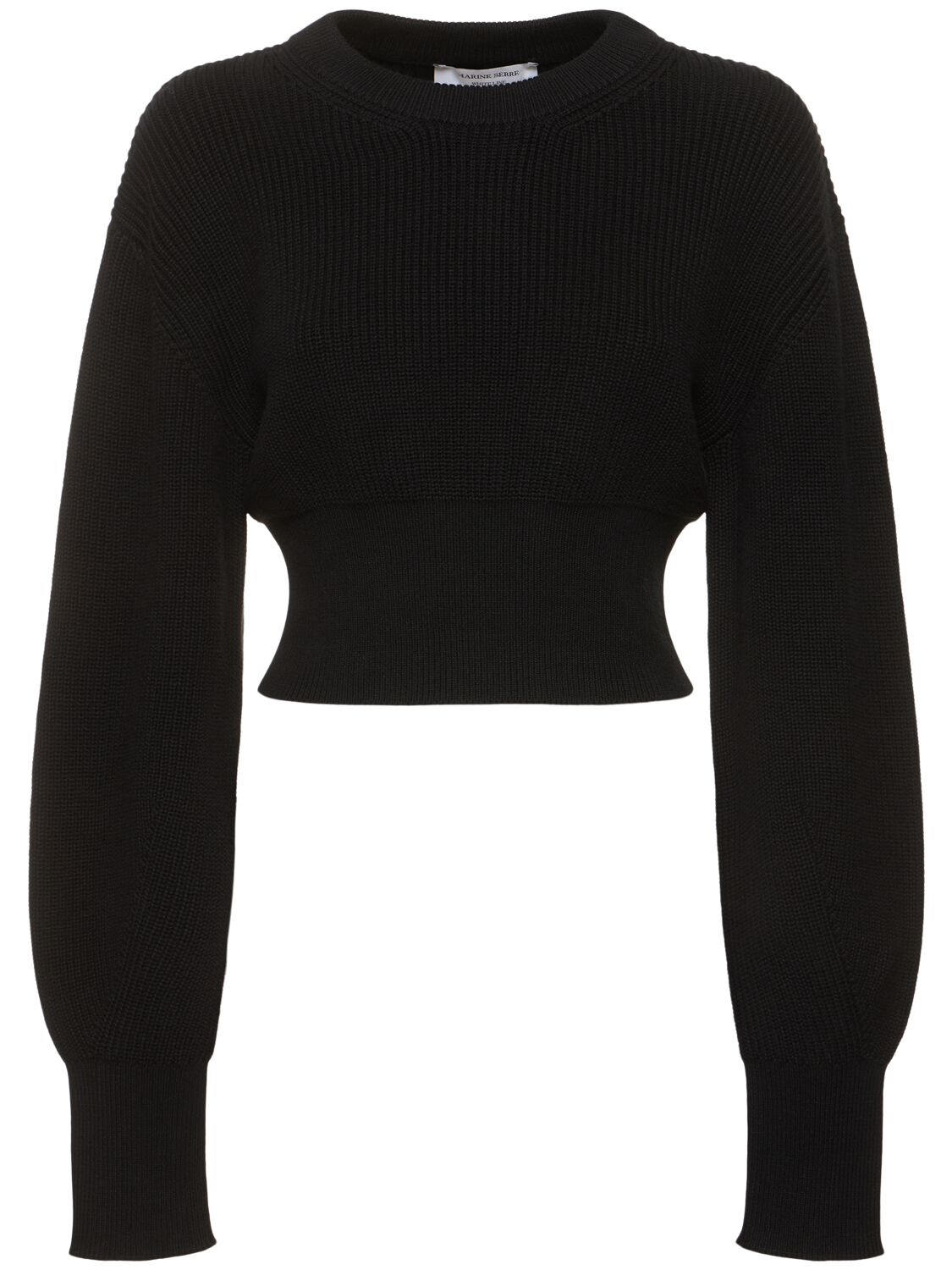Shop Marine Serre Knit Crewneck Cropped Sweater In Black