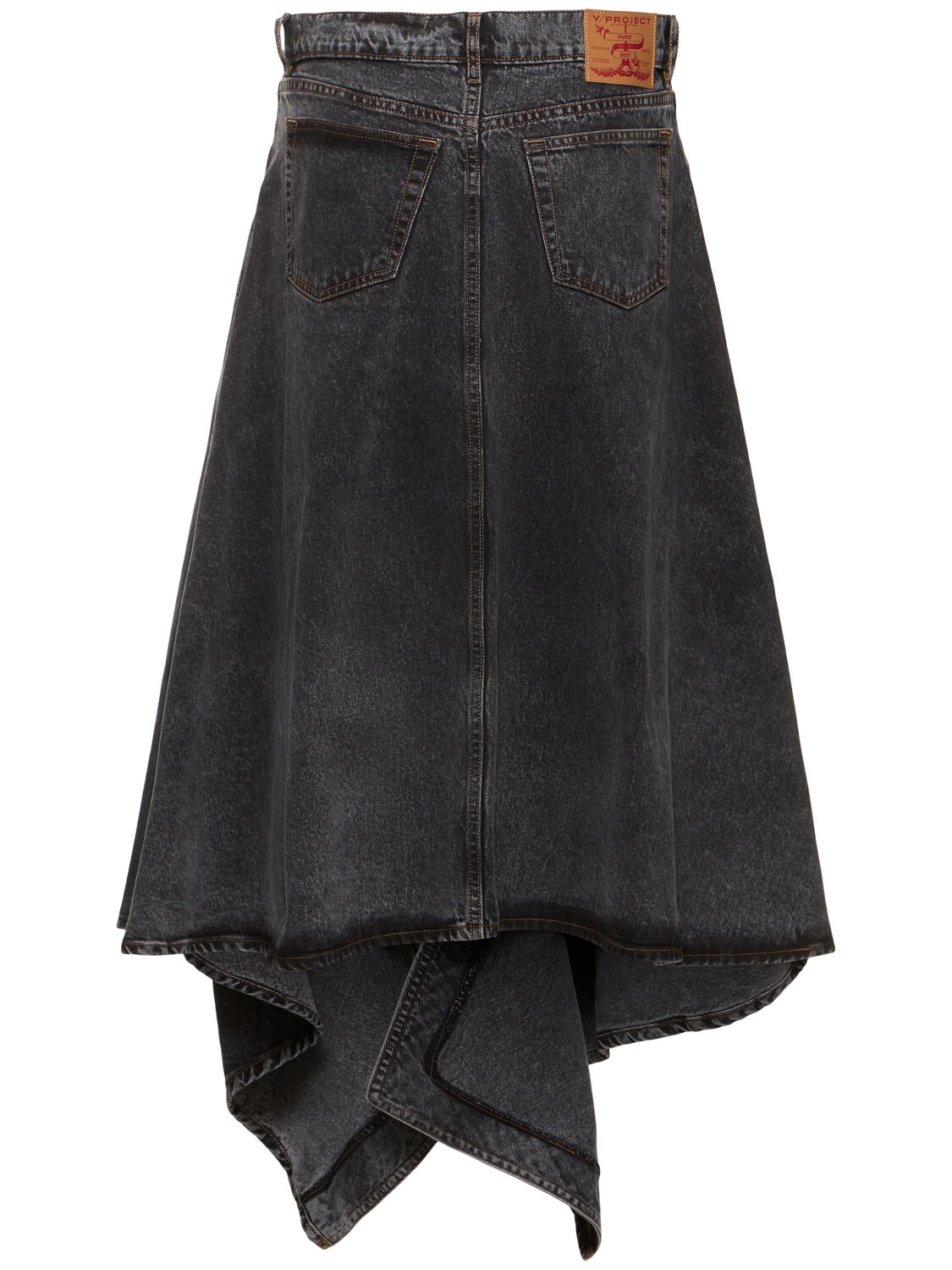 Shop Y/project Denim Asymmetric Slit Midi Skirt In Black