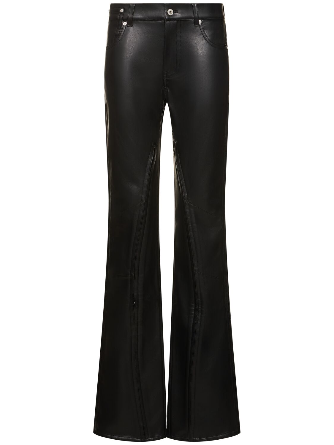 Faux Leather Flared Pants W/ Hooks