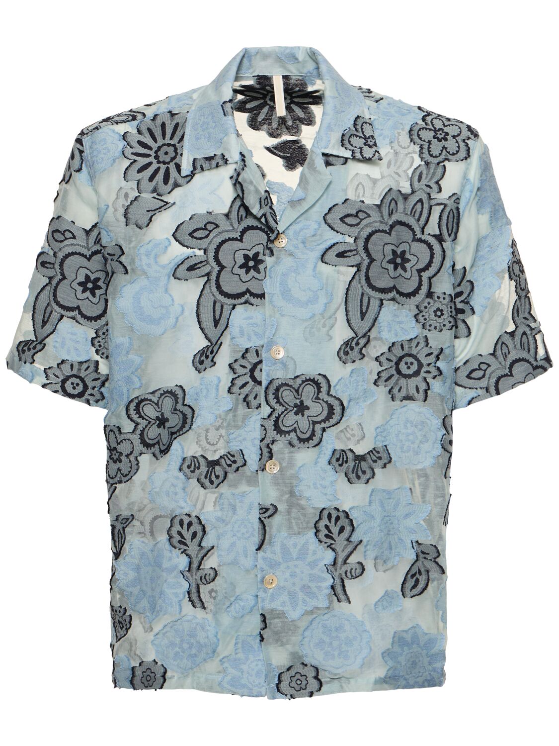 Shop Sunflower Cayo Print Cotton Blend Shirt In Light Blue