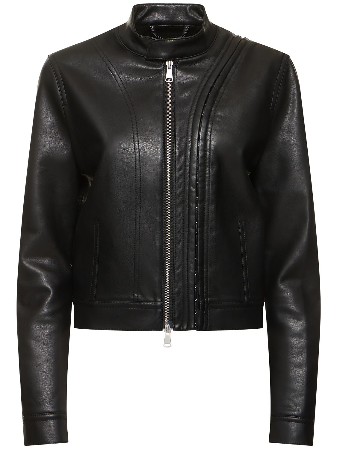 Faux Leather Biker Jacket W/ Hooks
