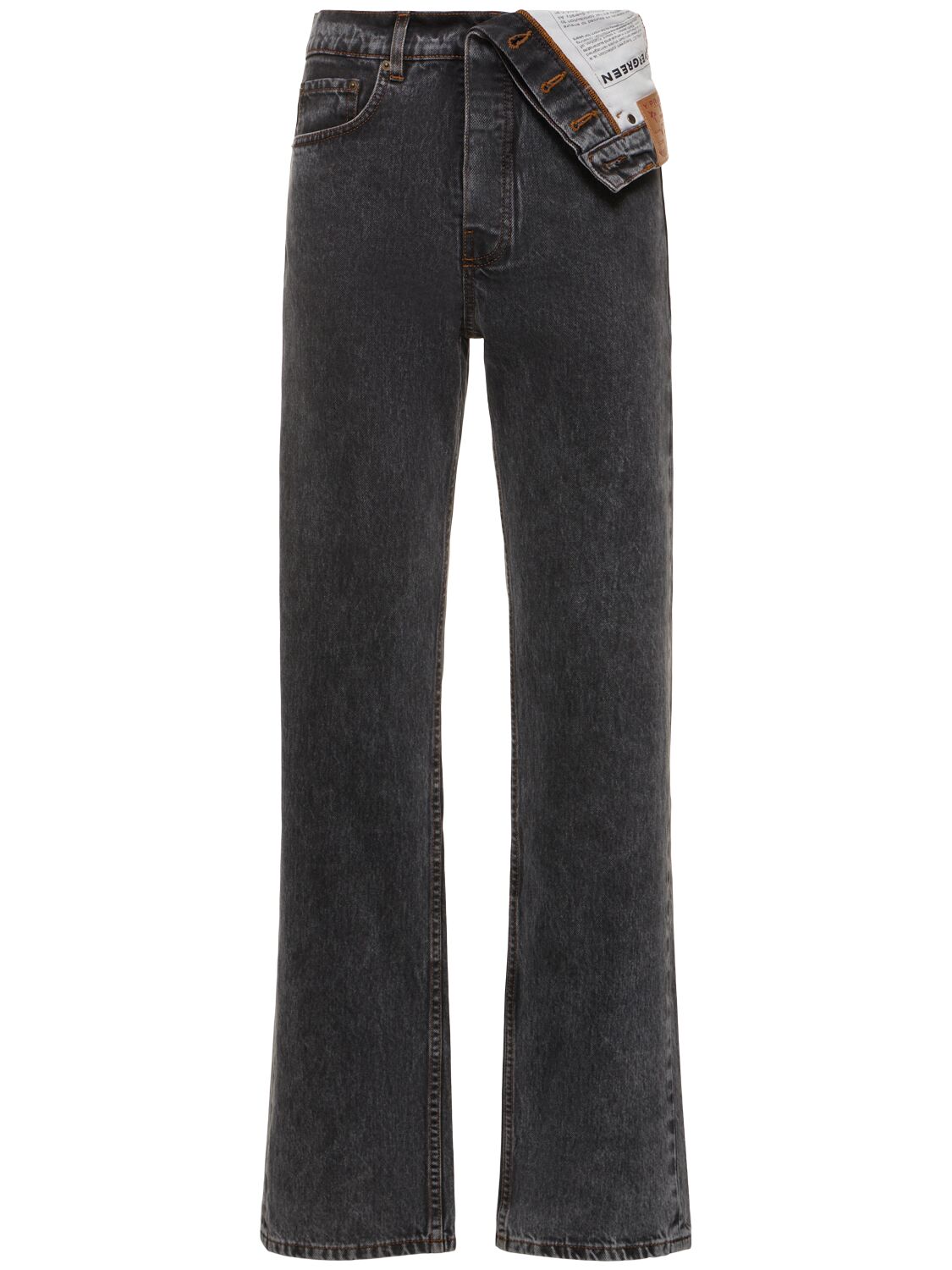 Shop Y/project Foldable Midrise Waist Straight Jeans In Washed Black