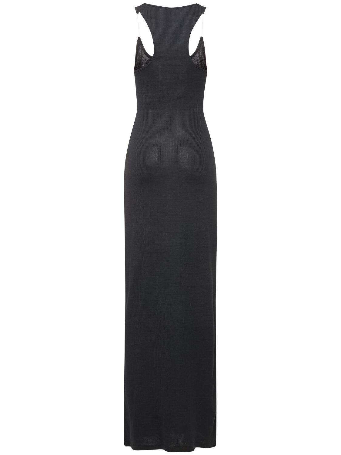 Shop Y/project Ribbed Knit Invisible Straps Long Dress In Black