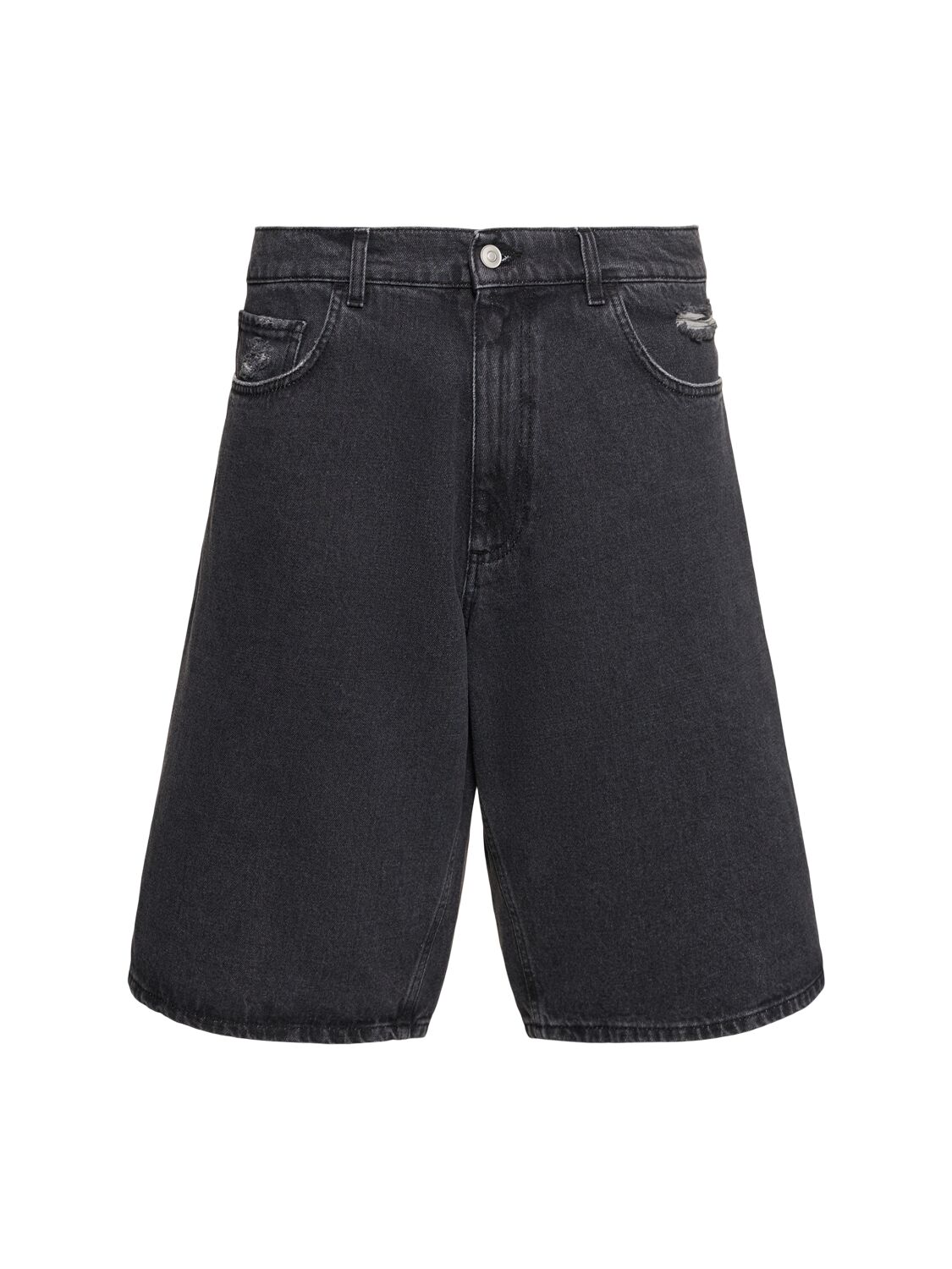 Distressed Denim Shorts W/buckle