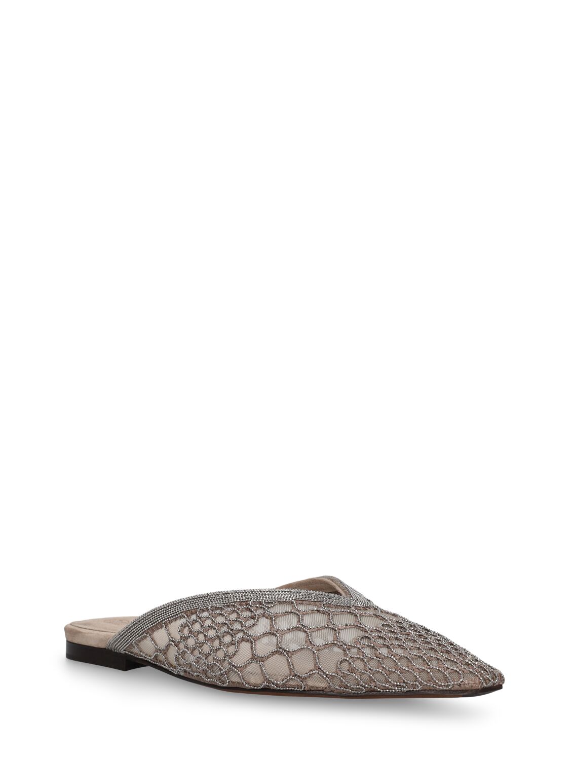 Shop Brunello Cucinelli 10mm Faux Leather Flat Mules In Silver