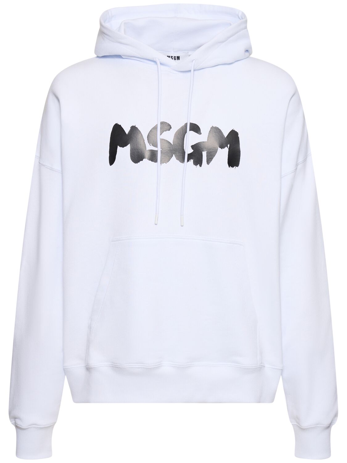 Msgm Brush Stroke Logo French Terry Hoodie In White