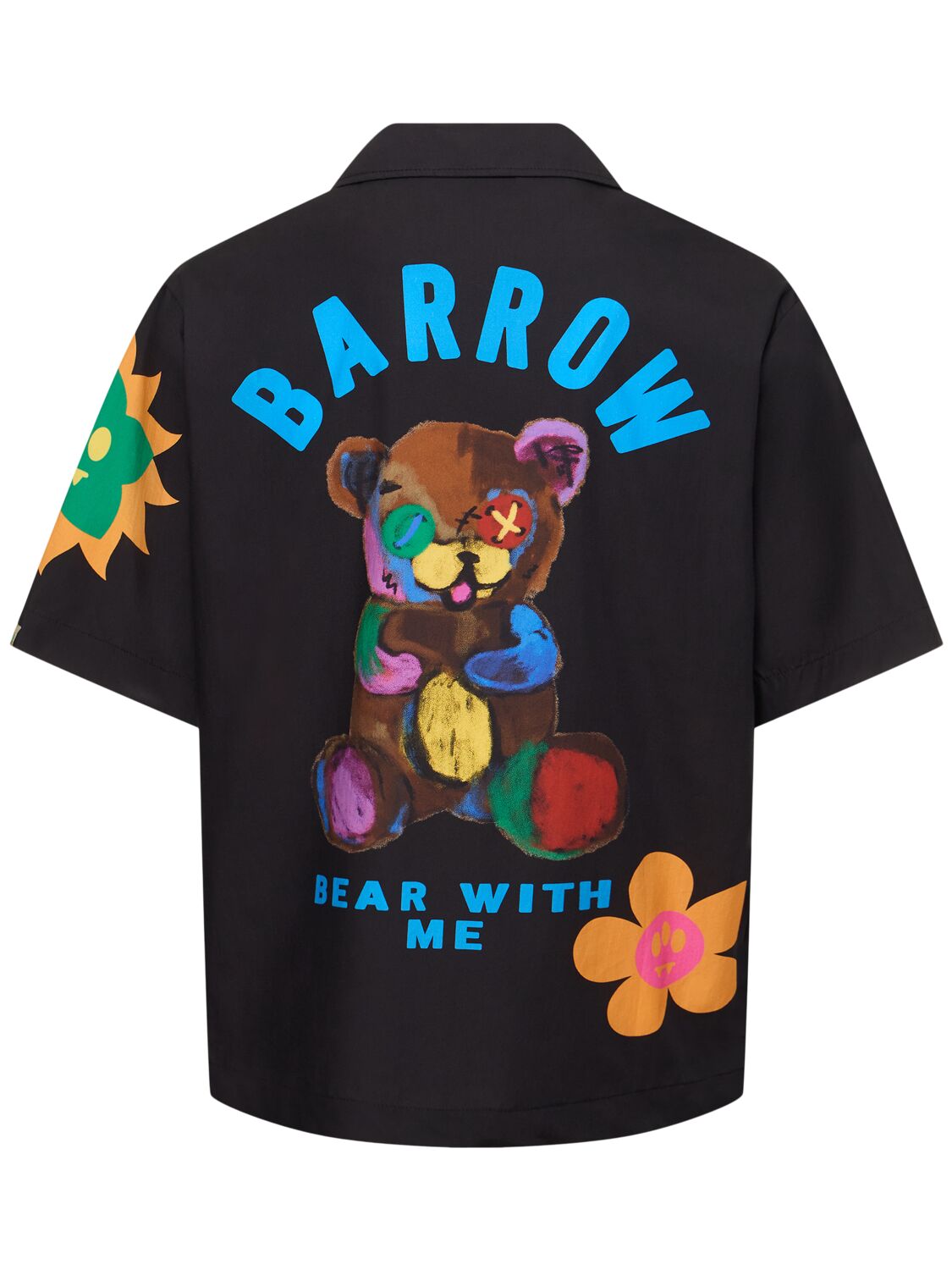 Shop Barrow Printed Poplin Short Sleeve Shirt In Black