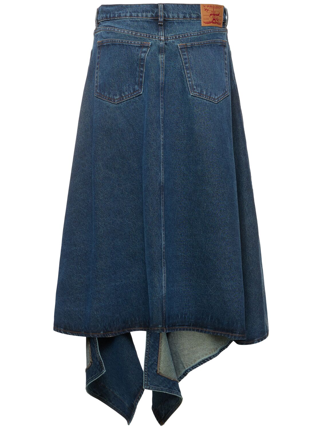 Shop Y/project Denim Asymmetric Slit Midi Skirt In Blue