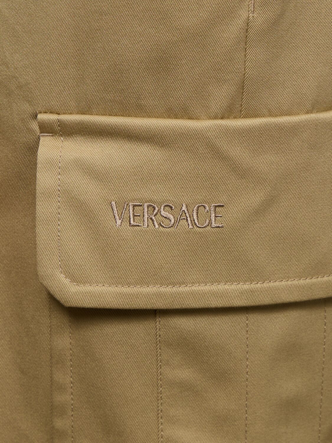 Shop Versace Cotton Gabardine Cargo Pants In Beige
