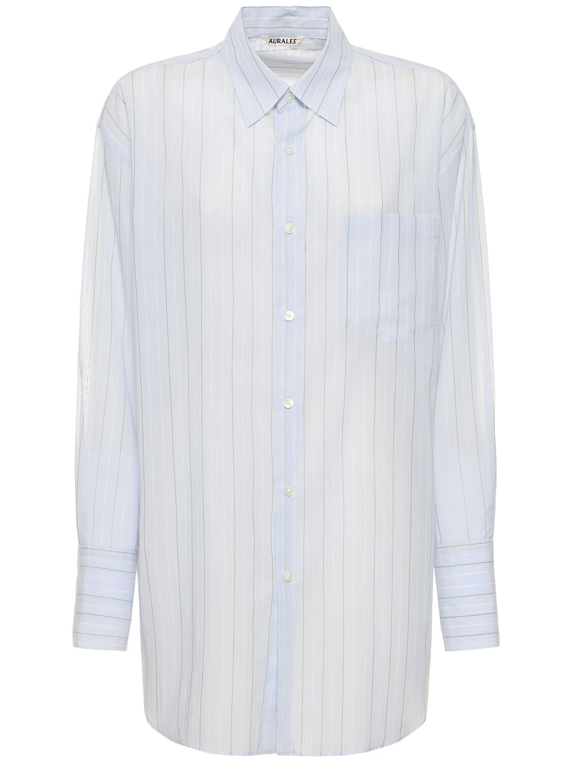 Auralee Striped Organza Cotton Shirt In Blue,multi
