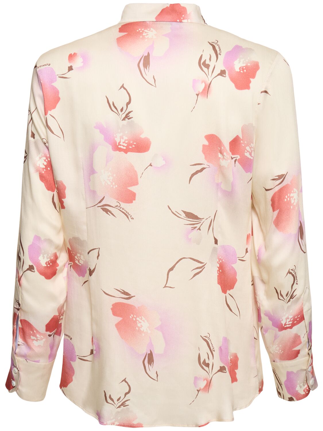 Shop Dsquared2 Floral Printed Viscose Shirt In Off White Lilac