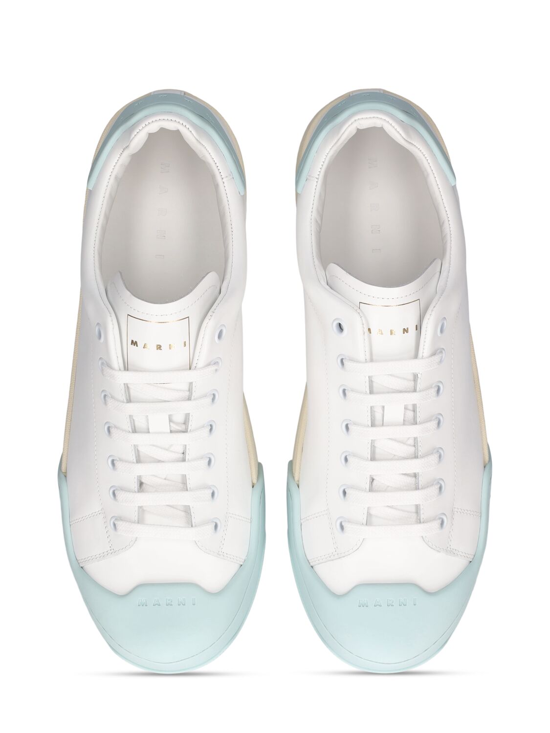 Shop Marni Dada Bumper Leather Low Top Sneakers In White,blue
