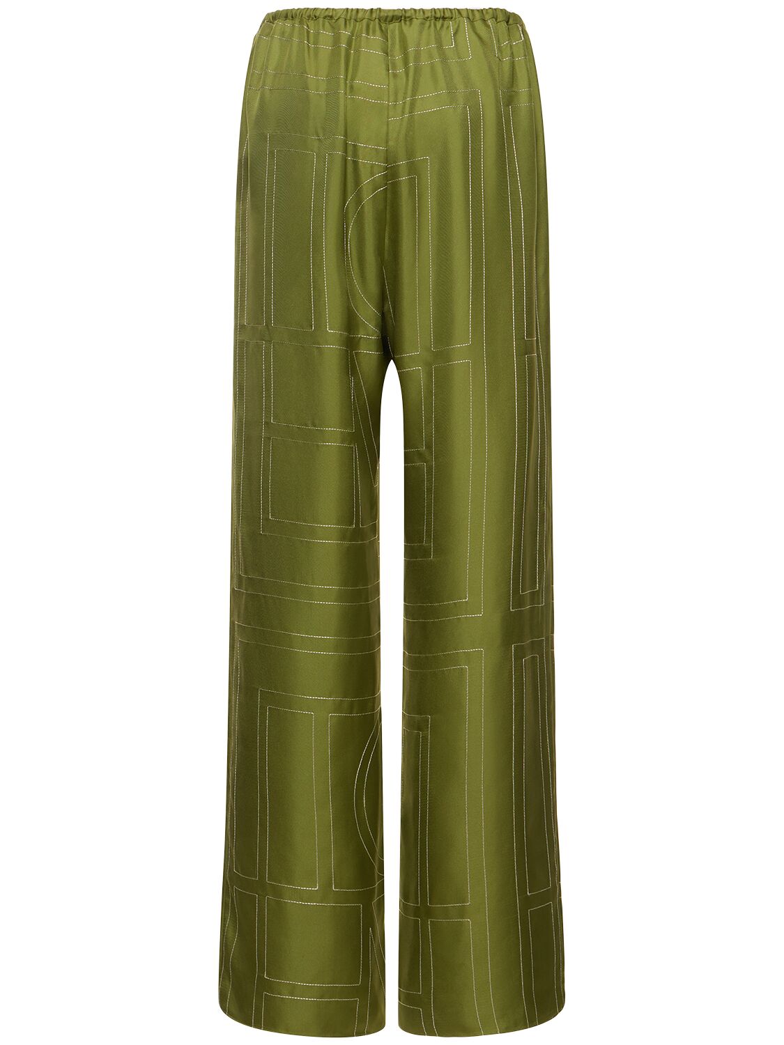 Shop Totême Monogram Silk Pajama Pants In Green