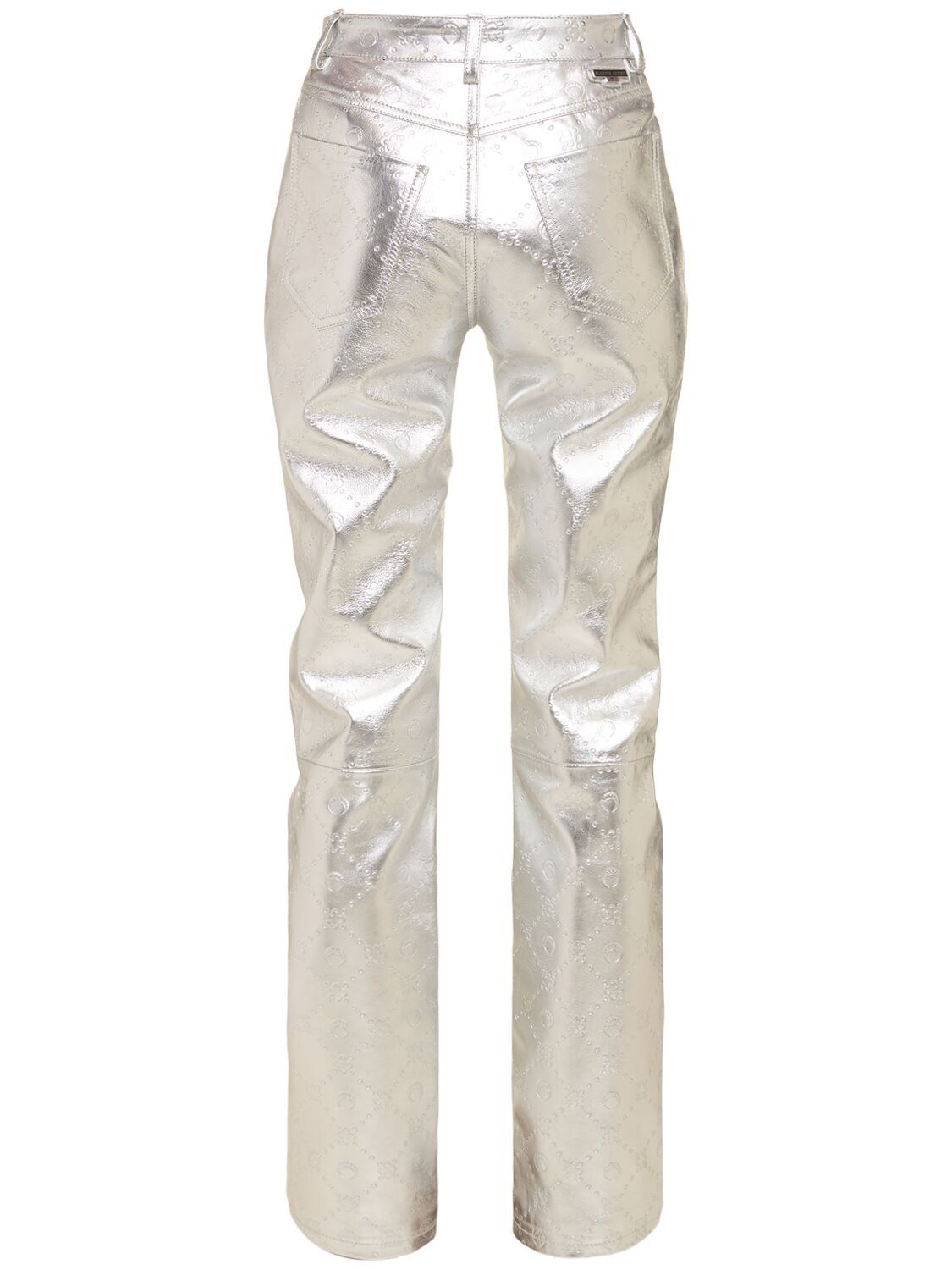 Shop Marine Serre Laminated Leather Straight Leg Pants In Silver