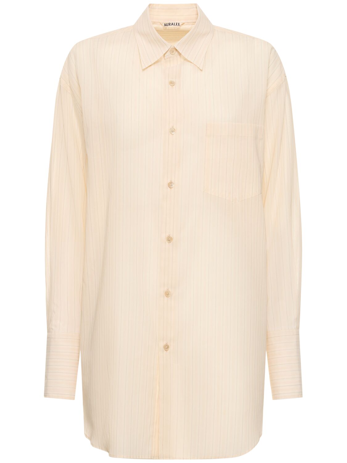 Auralee Striped Organza Cotton Shirt In Beige,multi