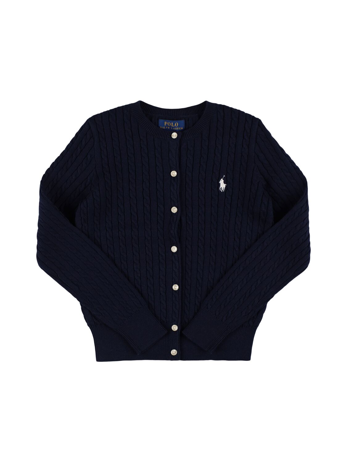Ralph Lauren Babies' Cable Knit Cotton Cardigan W/ Logo In Dark Blue