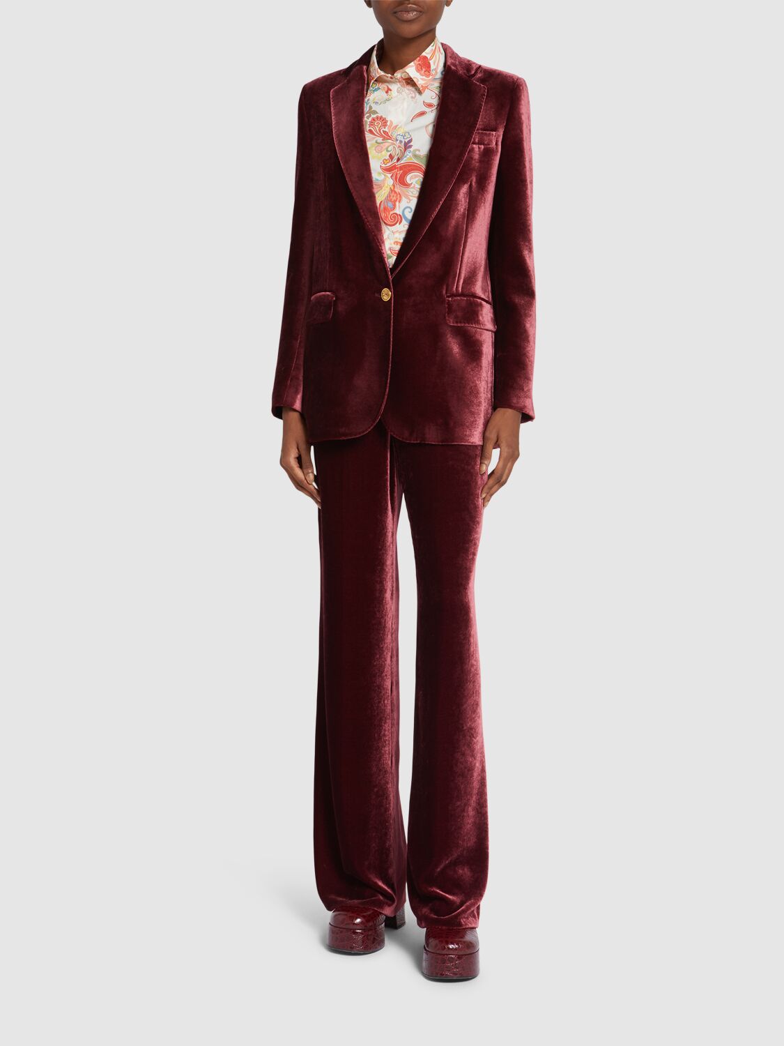 Shop Etro Velvet Single Breast Jacket In 酒红色