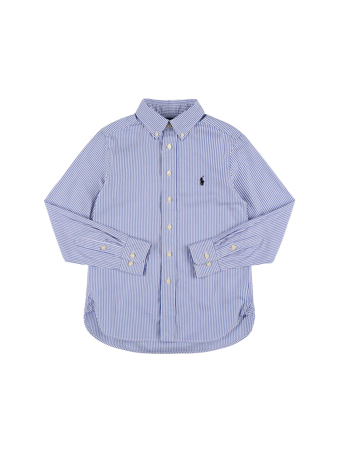 Ralph Lauren Kids' Logo Embroidered Cotton Poplin Shirt In Blue