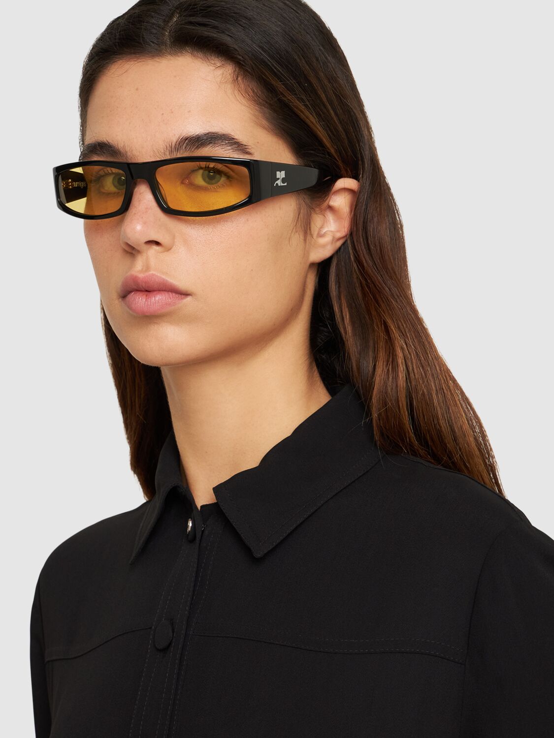 Courrèges Techno Squared Acetate Sunglasses In 블랙,옐로우