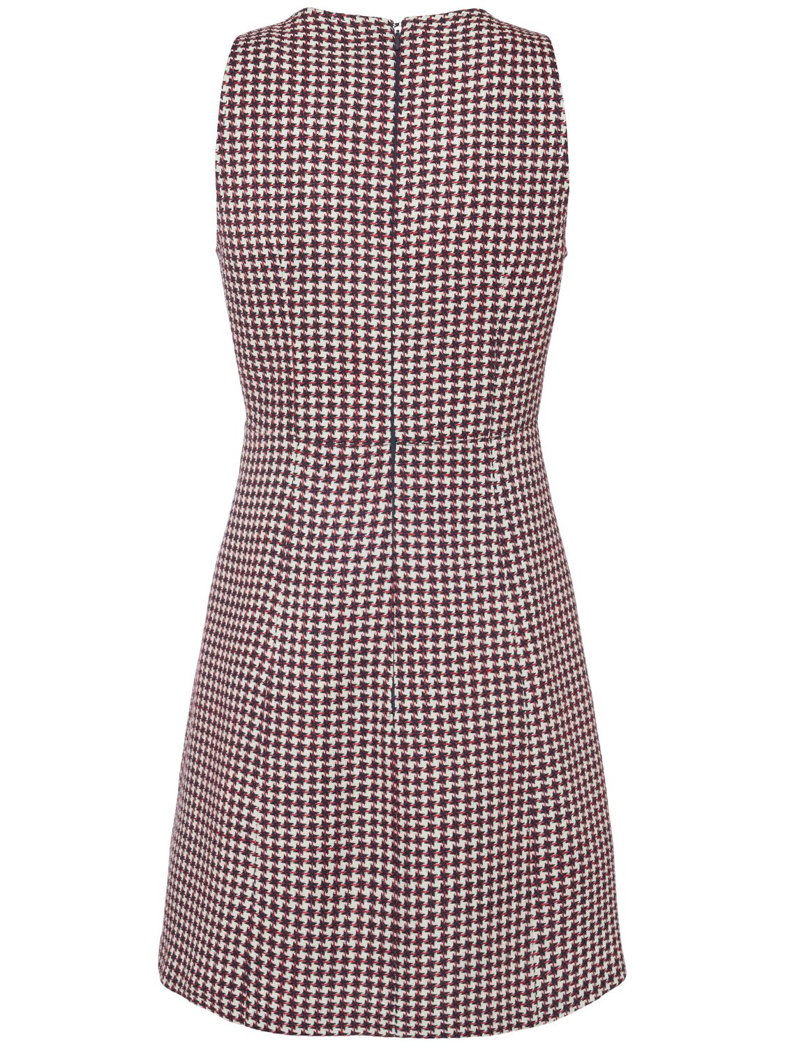 Shop Etro Wool Blend Suiting Sleeveless Mini Dress In 酒红色/绿色