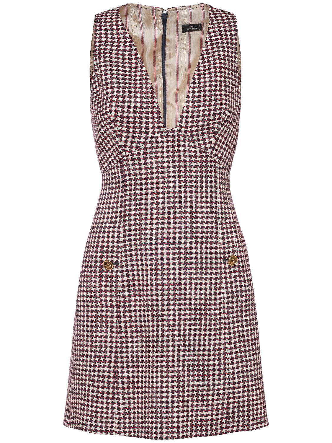 Etro Wool Blend Suiting Sleeveless Mini Dress In 酒红色/绿色