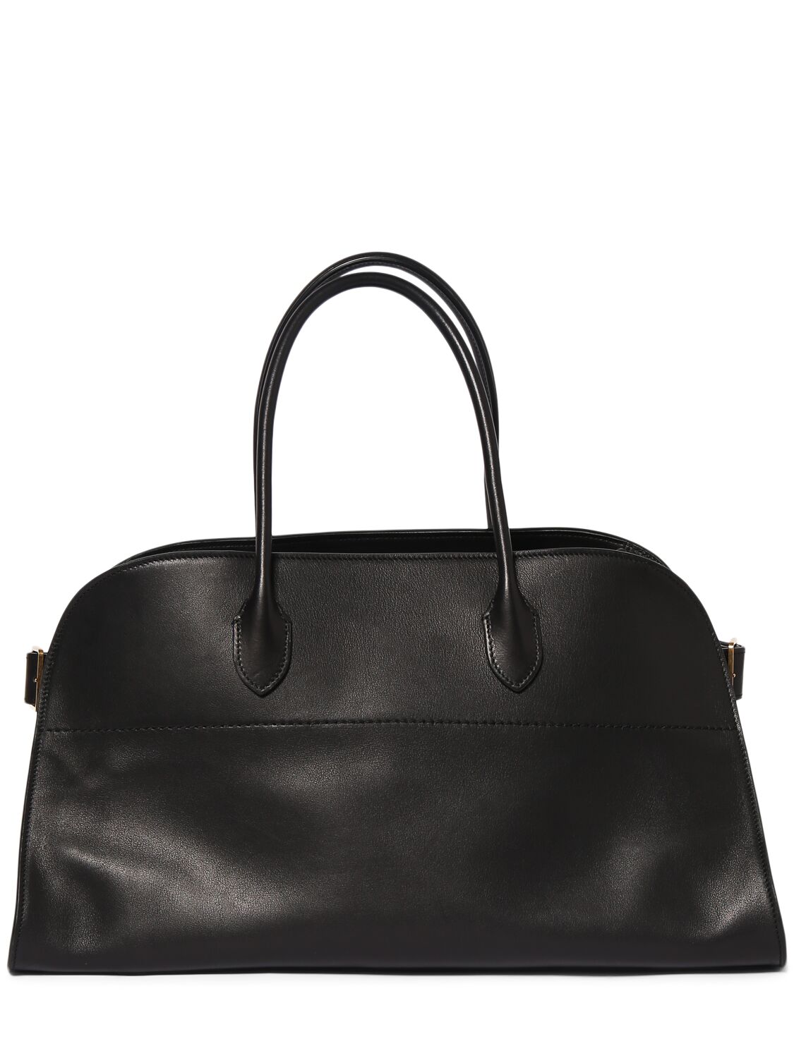 The Row E/w Margaux Leather Top Handle Bag In Black Ang