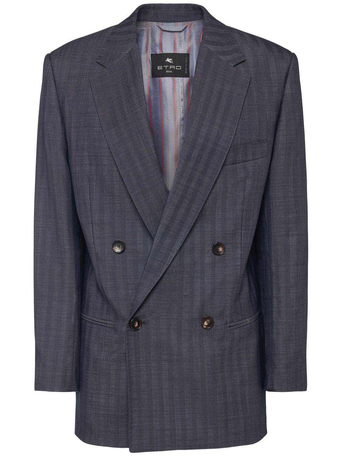 Etro Wool Suiting Double Breasted Jacket In Gray