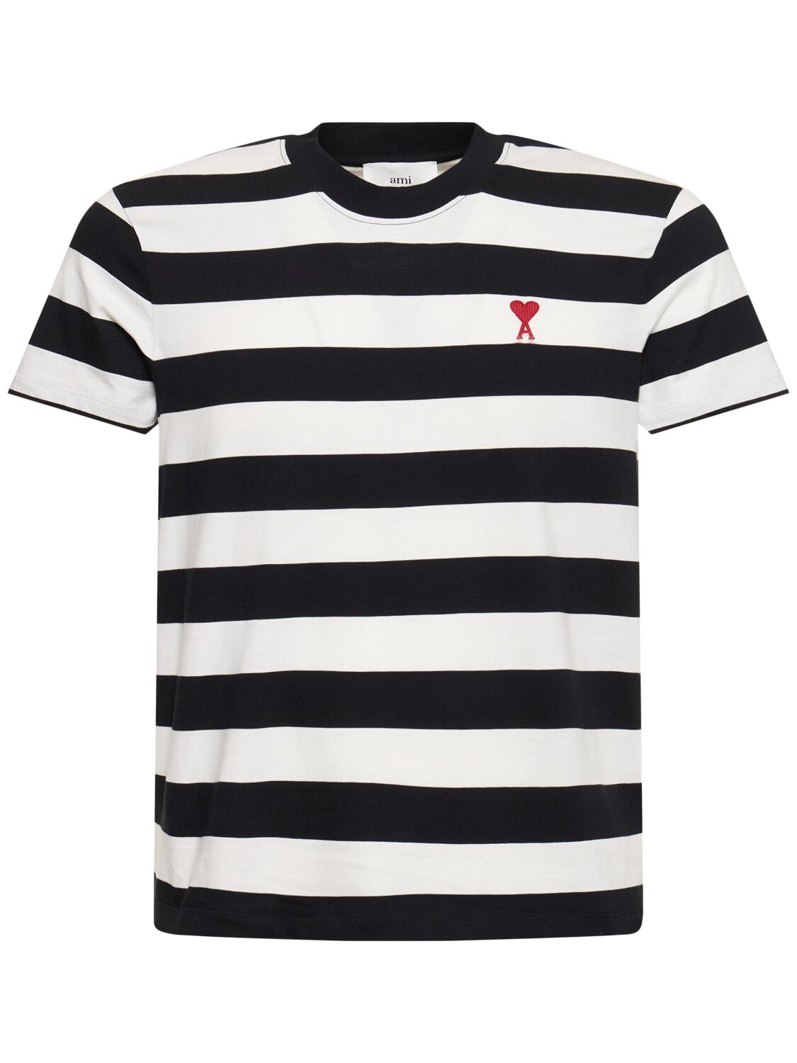 Shop Ami Alexandre Mattiussi Striped Organic Cotton Jersey T-shirt In White,black