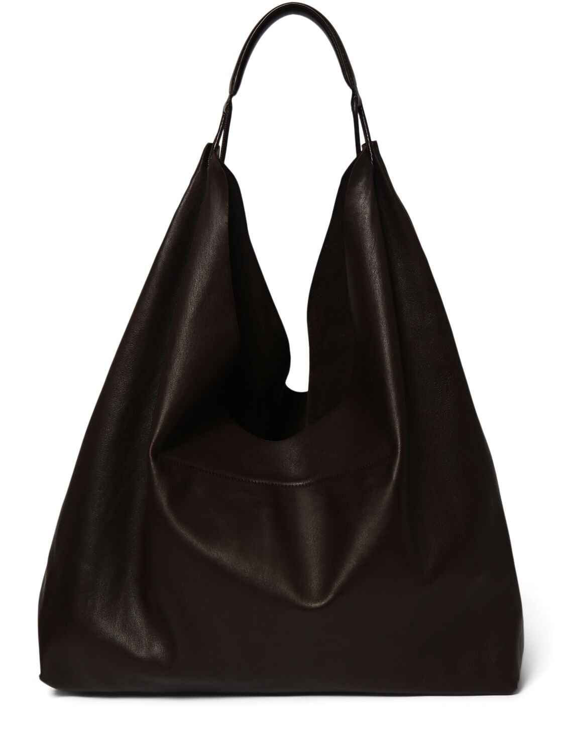 The Row Bindle Leather Tote Bag In Dark Brown,blk