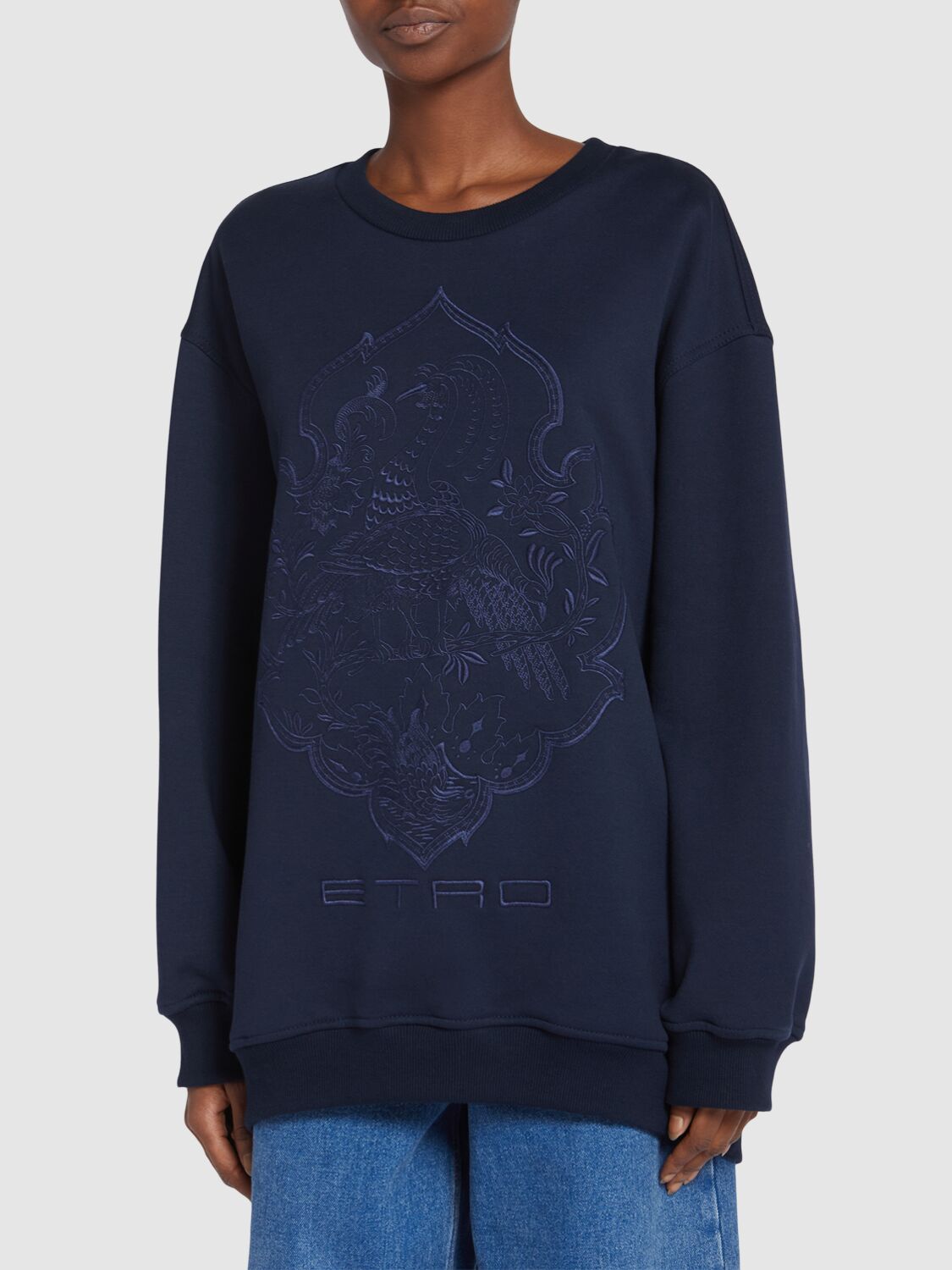 Shop Etro Embroidered Logo Jersey Sweatshirt In 深蓝色