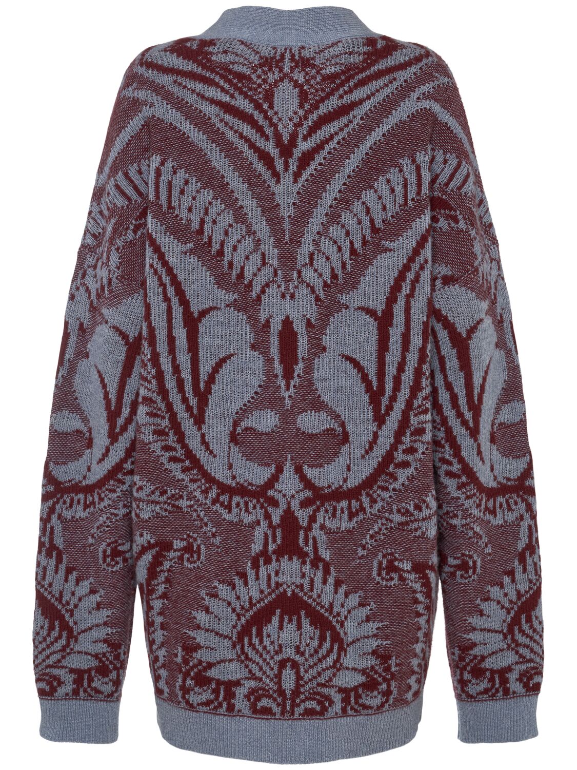 Shop Etro Embroidered Wool Knit Oversized Cardigan In 蓝色/酒红色