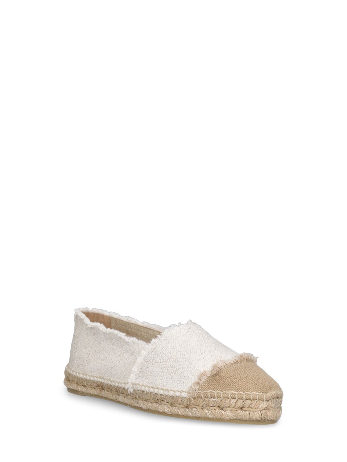 Shop Castaã±er Kampala Glittered Linen Espadrilles In White,gold