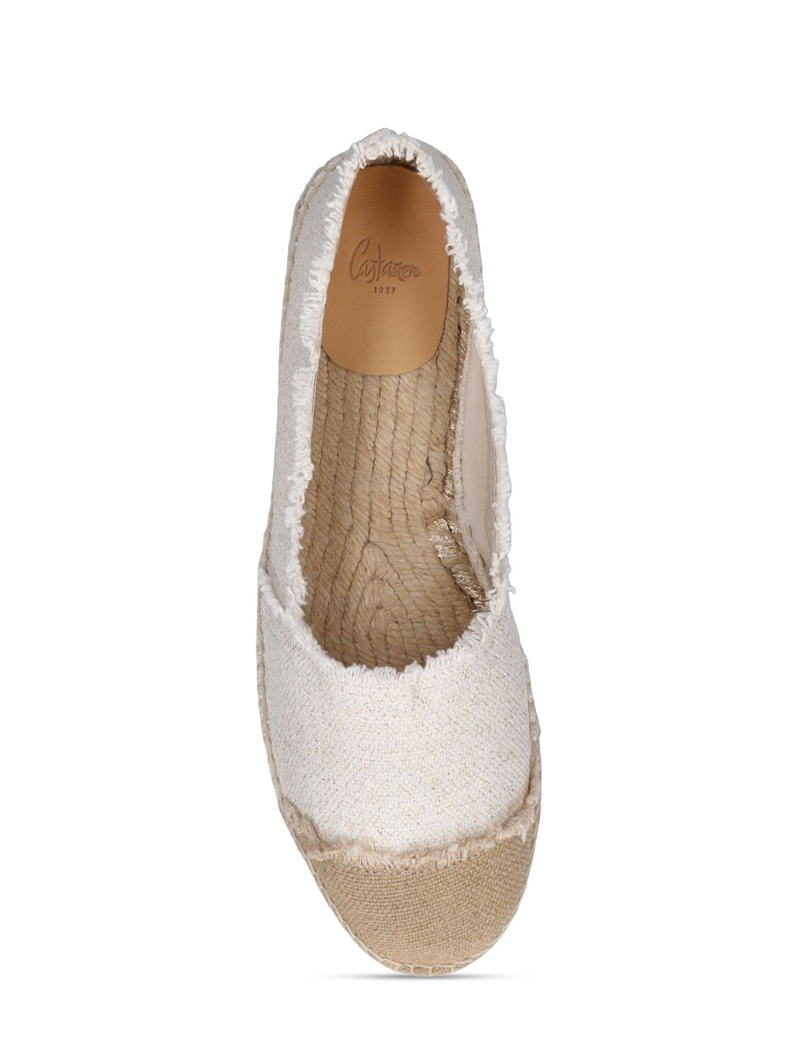 Shop Castaã±er Kampala Glittered Linen Espadrilles In White,gold