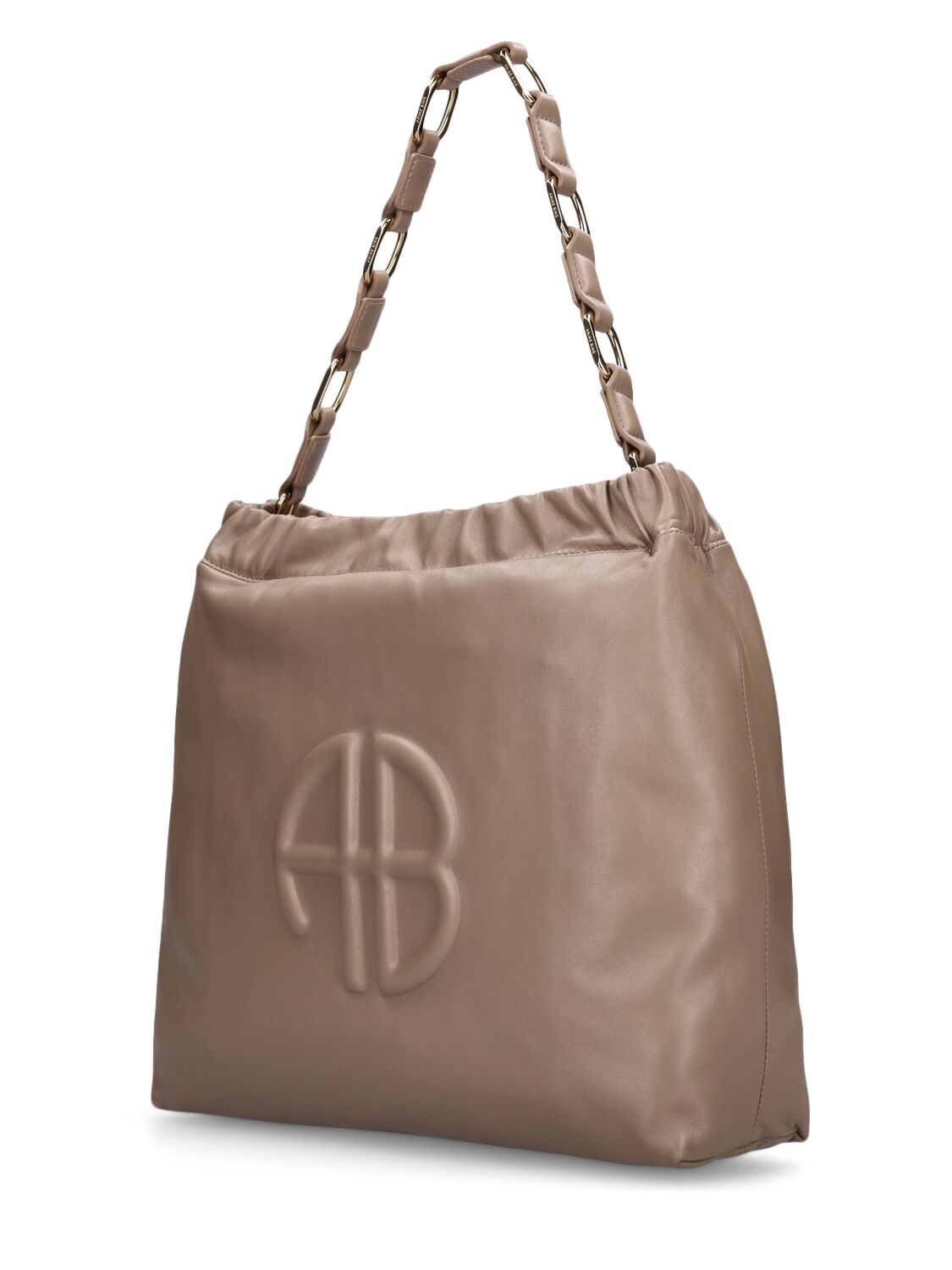 Shop Anine Bing Kate Leather Shoulder Bag In Taupe