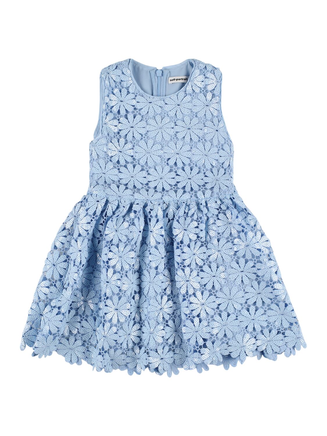 Self-portrait Kids' Sequin Embroidered Lace Sleeveless Dress In Light Blue