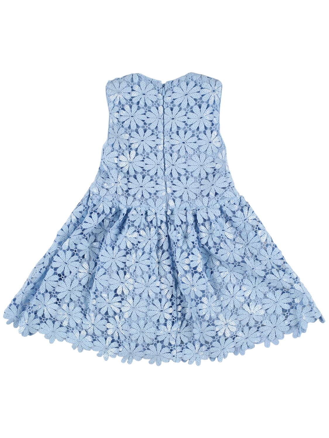 Shop Self-portrait Sequin Embroidered Lace Sleeveless Dress In Light Blue