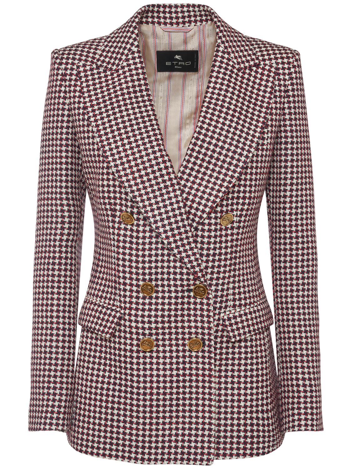 Shop Etro Wool Blend Suiting Double Breast Jacket In 酒红色/绿色