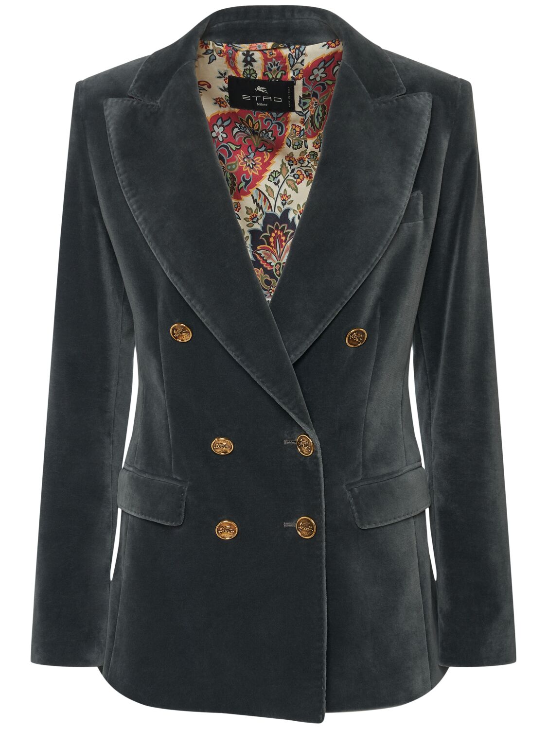 Etro Velvet Double Breast Jacket In Gray