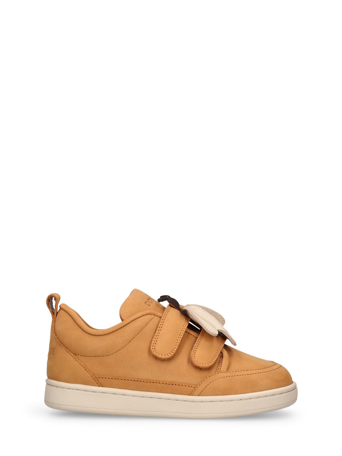 Donsje Kids' Leather Strap Trainers W/ Bee Patch In Brown