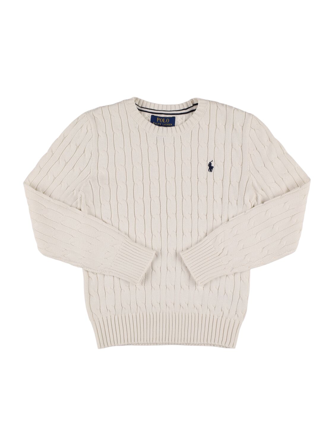 Ralph Lauren Babies' Logo Cotton Cable Knit Sweater In Neutral