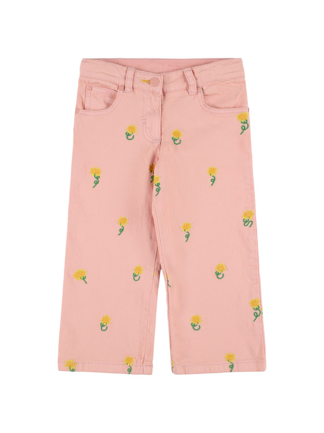 Stella Mccartney Kids' Embroidered Cotton Trousers In Pink