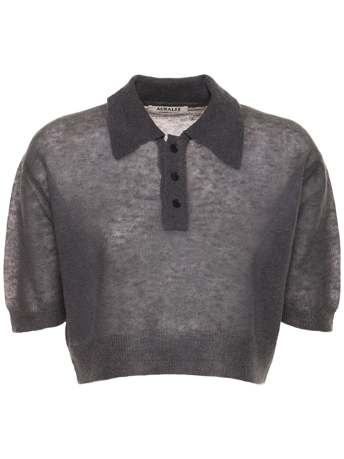 Auralee Mohair & Wool Knit Short Polo In Grey