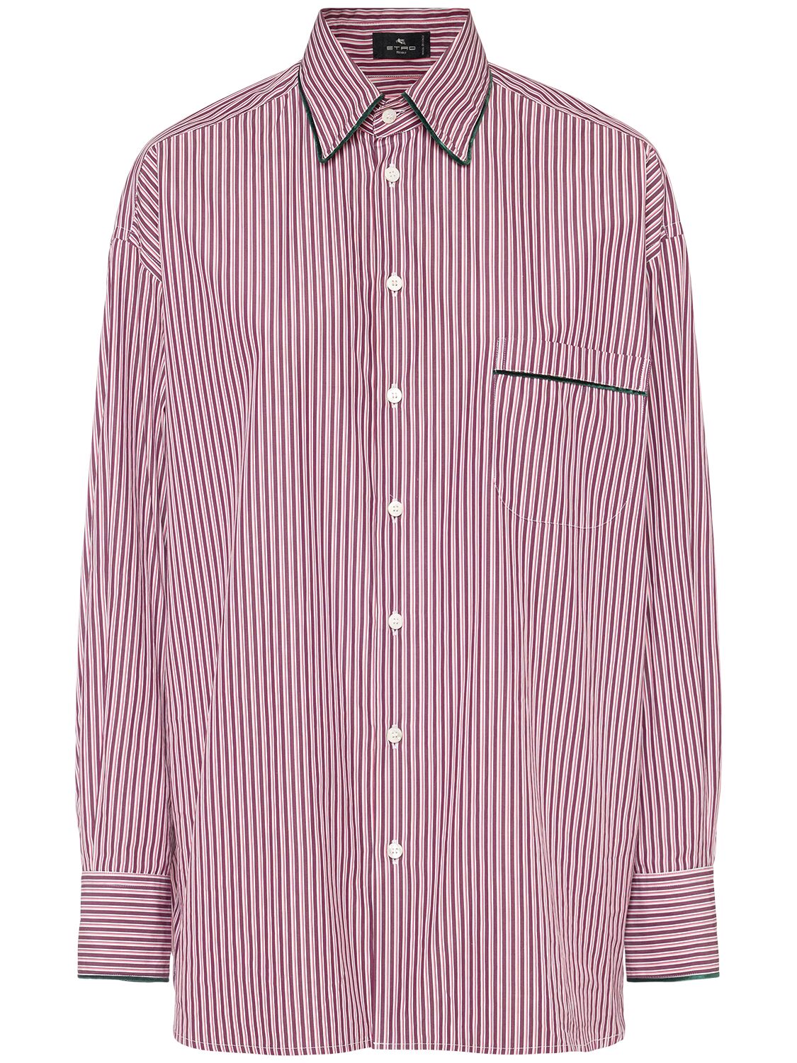 Etro Striped Poplin Shirt W/ Pocket In 酒红色/白色