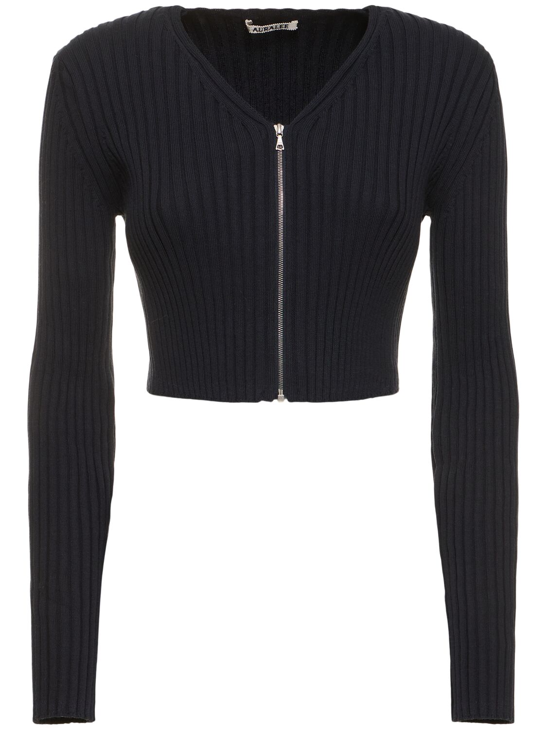 Image of Cotton Wide Rib Knit Zip-up Cardigan