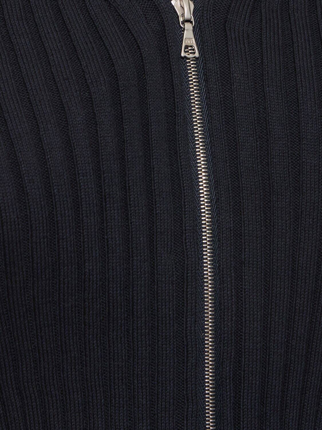 Shop Auralee Cotton Wide Rib Knit Zip-up Cardigan In Blue