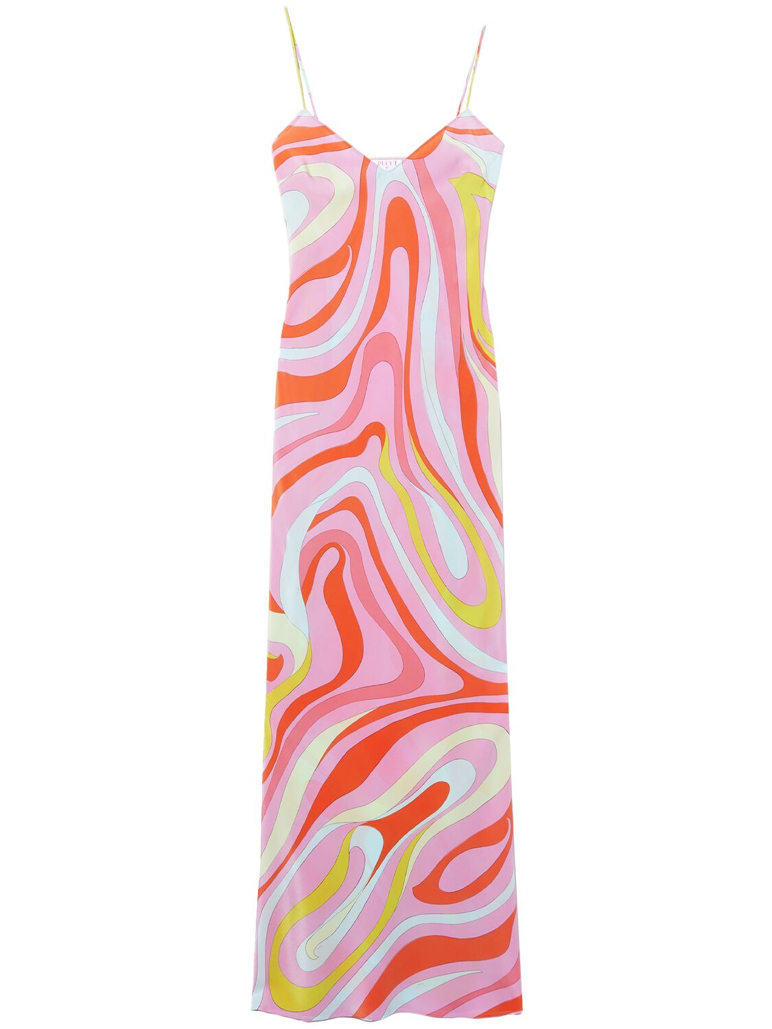 Pucci Printed Silk Crepe Long Dress In 粉色/橙色