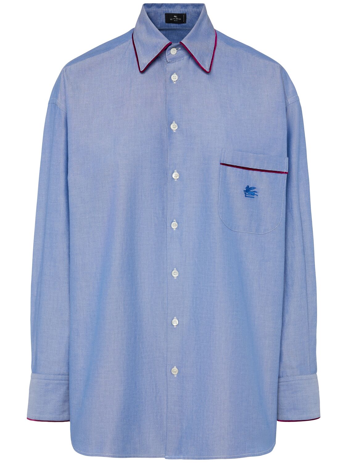Etro Cotton Poplin Shirt W/ Contrast Profiles In 蓝色