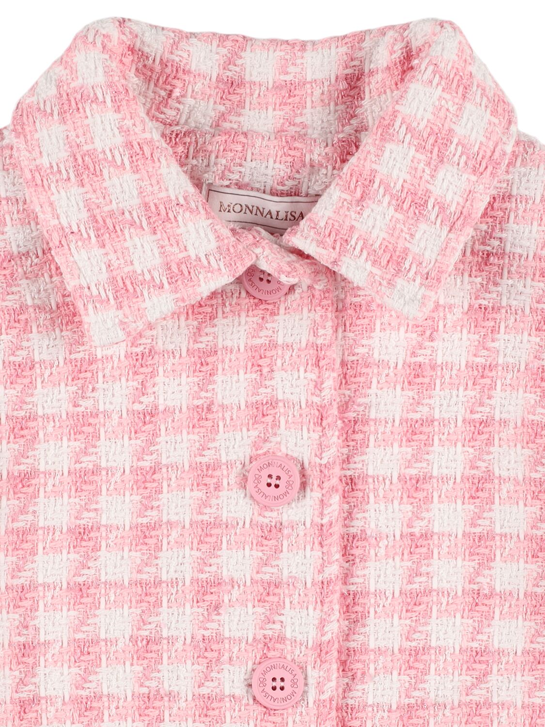 Shop Monnalisa Houndstooth Cotton Bouclé  Jacket In Pink,white